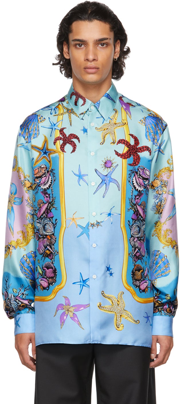 versace blue button up