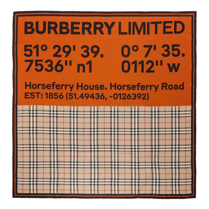 Burberry Beige and Orange Silk Double Print Logo Scarf – BlackSkinny