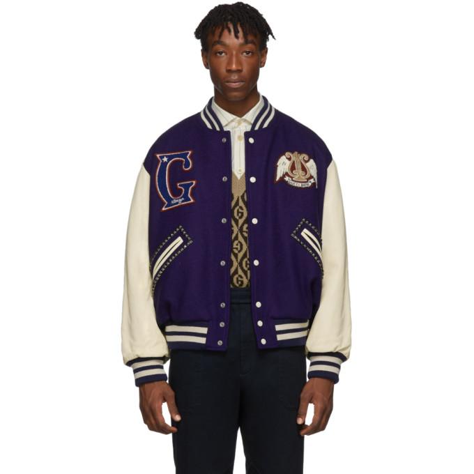 Gucci Blue and Off-White Gucci Band Varsity Jacket – BlackSkinny