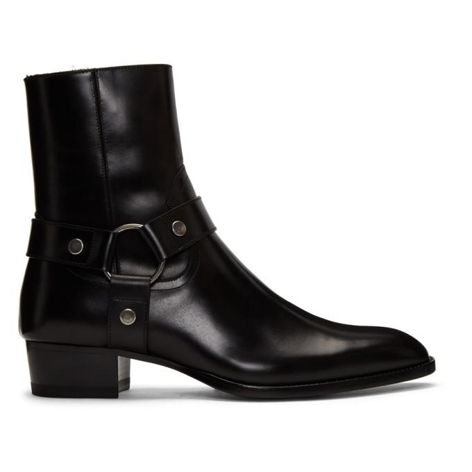 saint laurent black wyatt harness boots