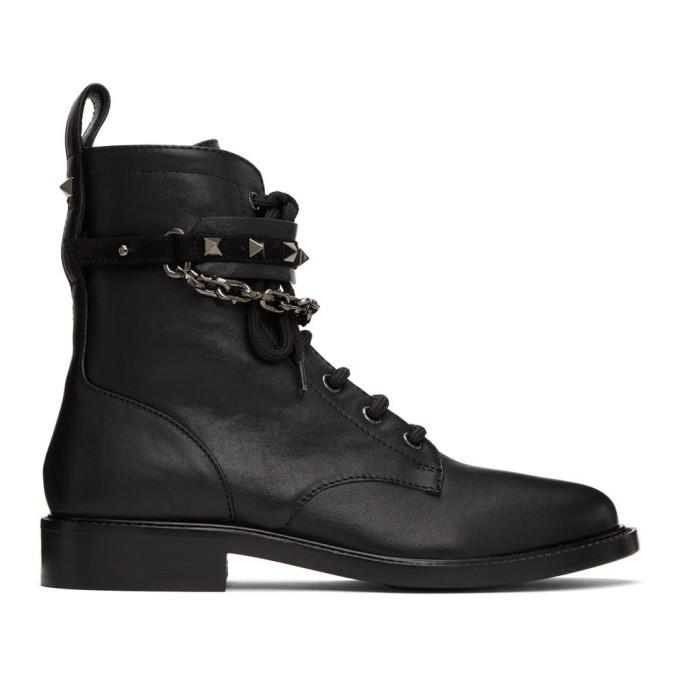 valentino garavani rockstud chain leather combat boots