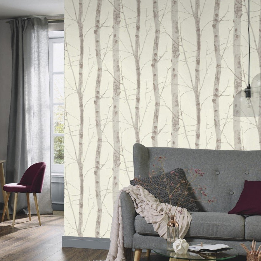 Instawalls Light Brown And Cream Birch Tree Wallpaper 5433 38