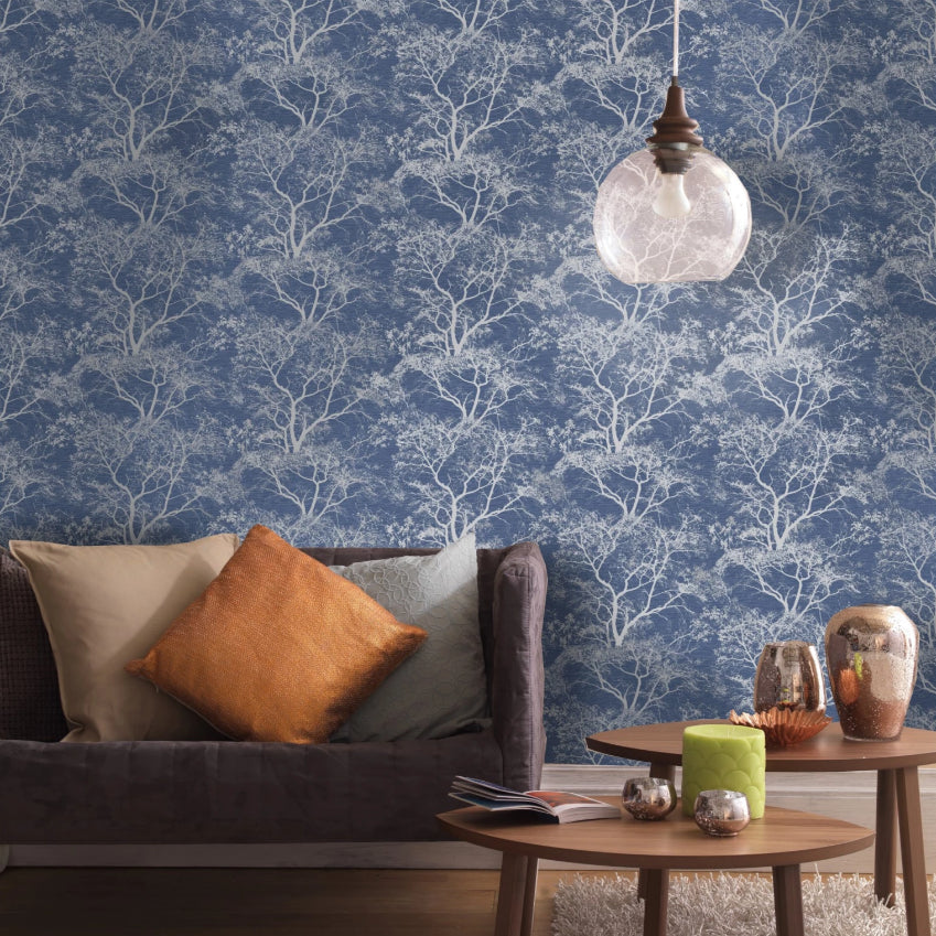 Statement Dark Blue Whispering Trees Wallpaper By Holden Decor 65402