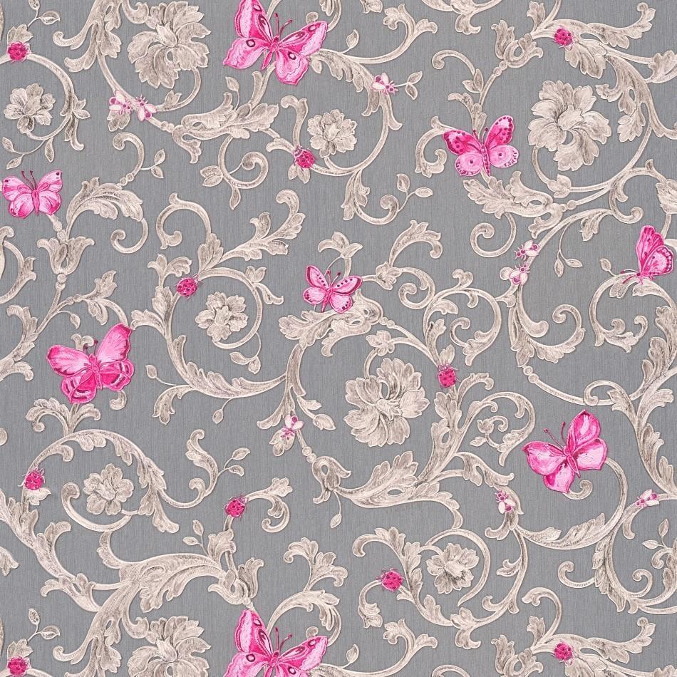 Versace Grey Pink Baroque Butterflies Wallpaper 34325 5