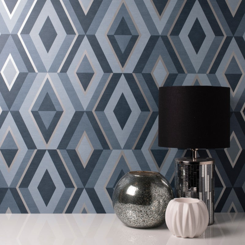 Shard Blue and Silver Geometric Wallpaper - FD42608 by ...