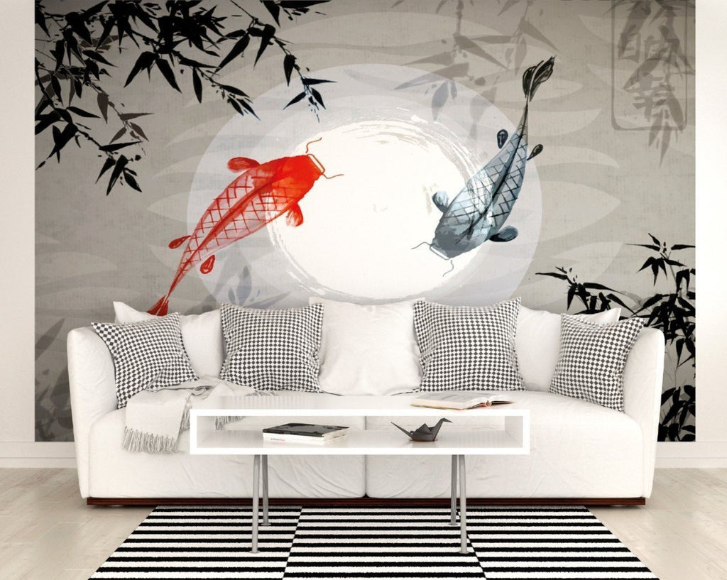 Koi Carp Wall Mural Japanese Fish in Moonlit Water WALS0234