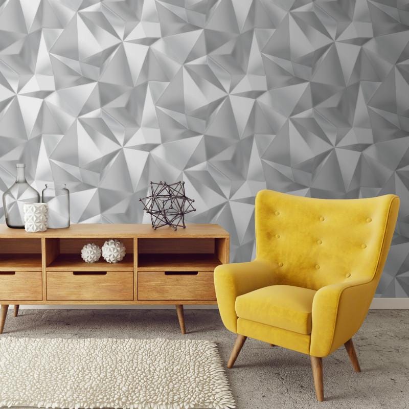silver wallpaper living room