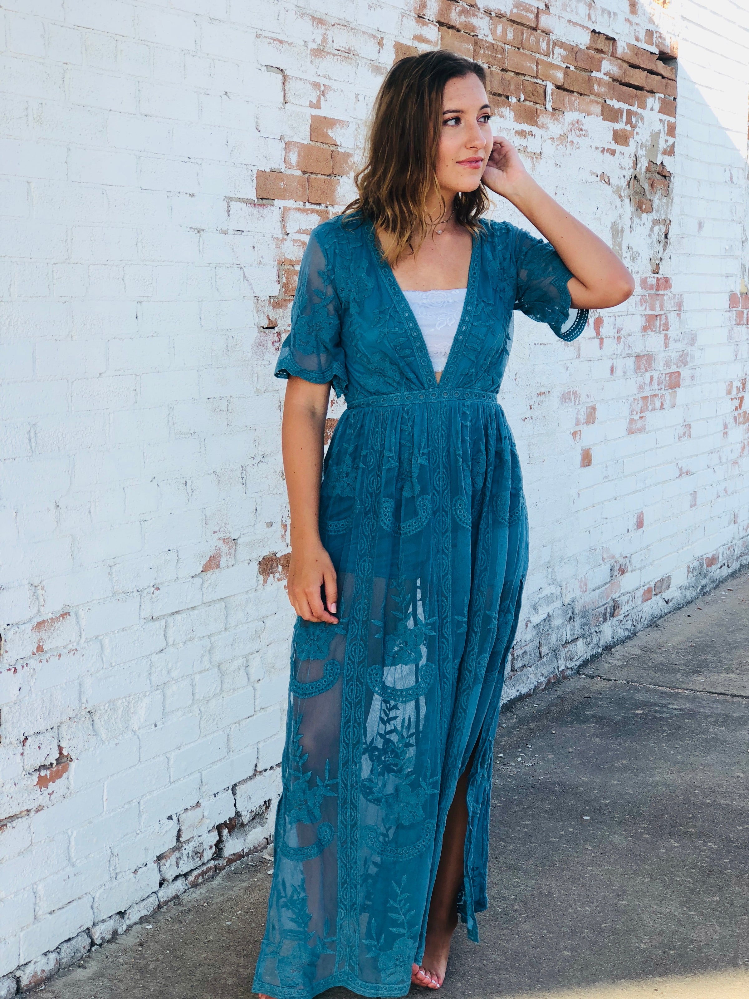 teal lace dress