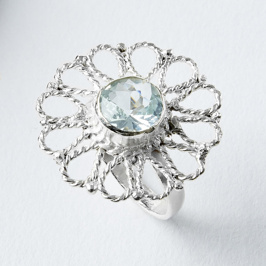 daisy aquamarine healing gemstone ring 