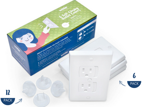 Wittle’s New Electrical Safety Kit Includes Self Closing Outlet Covers for High Use Outlets Plus Insertable Plug Protectors for Low Use Outlets!