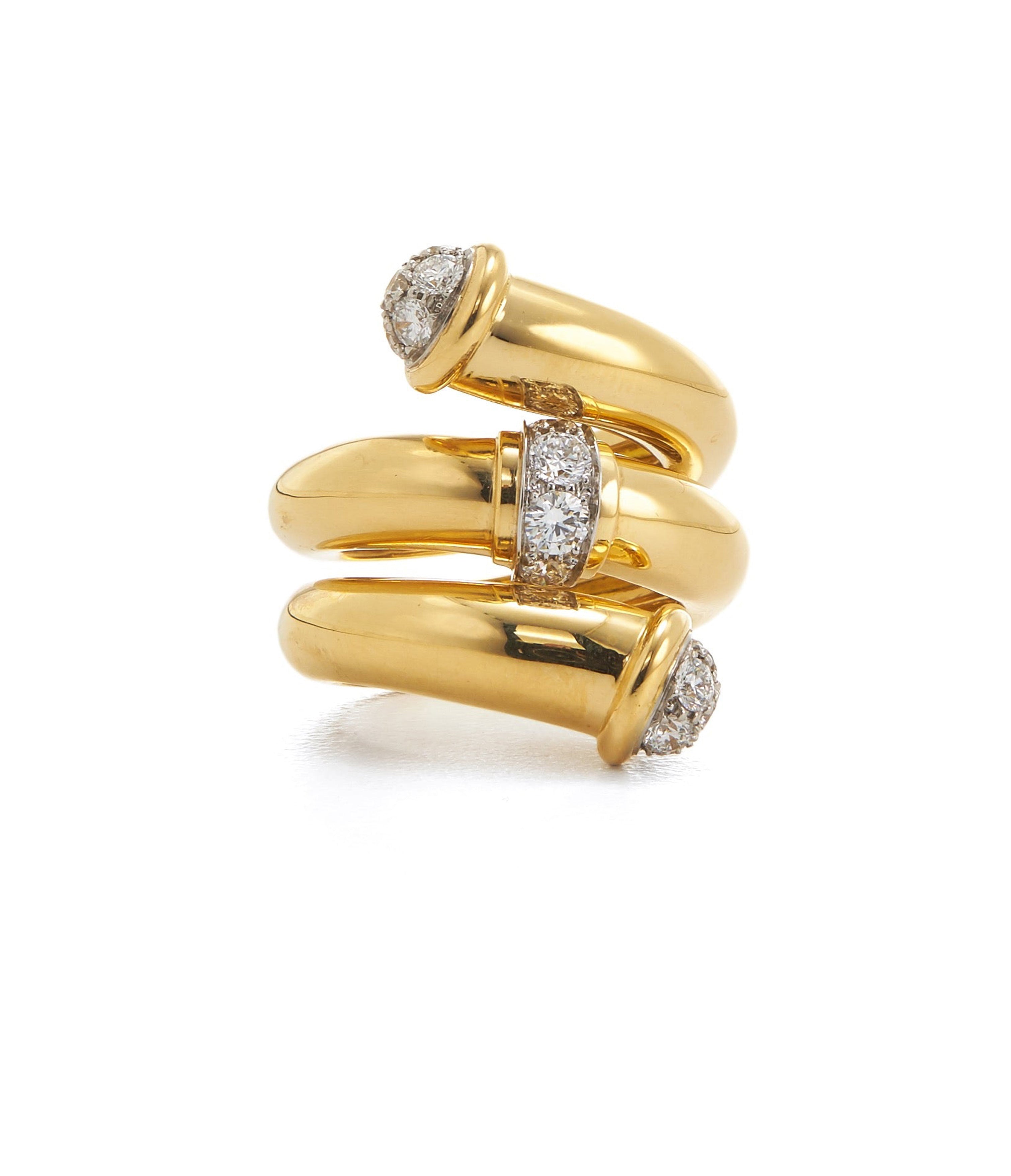 Double Tip Diamond Nail Ring, Polished 18K Gold – David Webb