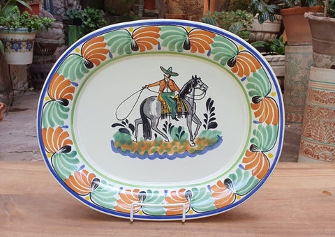 mexican platter cowboy motive hand painted