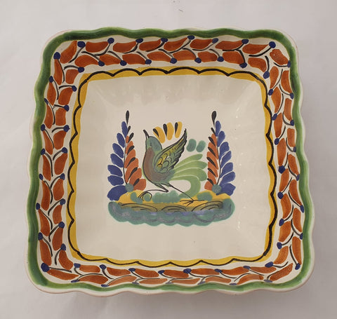 mexican salad bowl square folk art hand painted bird motive