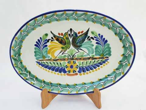 mexican plates dinnerplate oval folk art hand made love birds multicolors