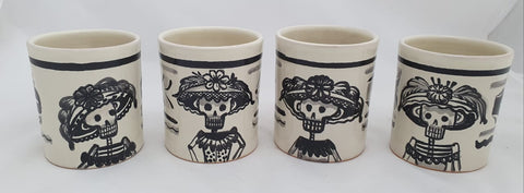 mexican mugs pottery folk art catrina motive hand painted hand made in mexico by gorky