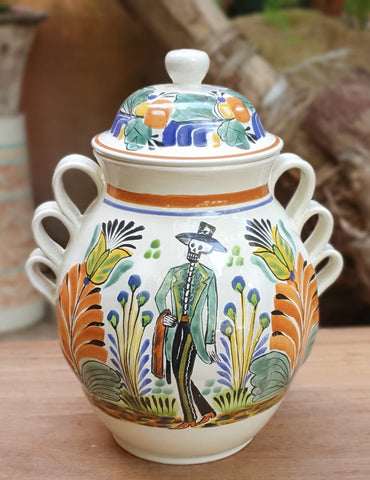 mexico decor pottery catrin motive folk art base