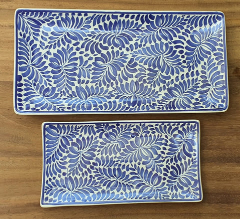 mexican ceramics blue plate set folk art hand painted