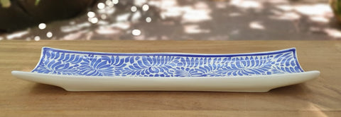mexican tray ceramics blue rectangular plate folk art hand painted