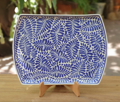 mexican ceramics blue tray folk art hand painted