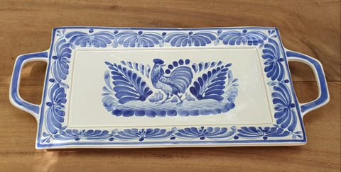 mexican ceramics rooster blue tray folk art hand painted rooster