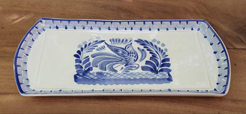 bird mexican ceramics blue tray folk art hand painted bird