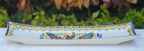 mexican-ceramic-canoa-tray-pottery-hand-made-mexico-snack-tableware-rooster-motive