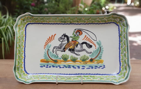 mexican tray pottery folk art hand painted cowboy motive hand painted workshop