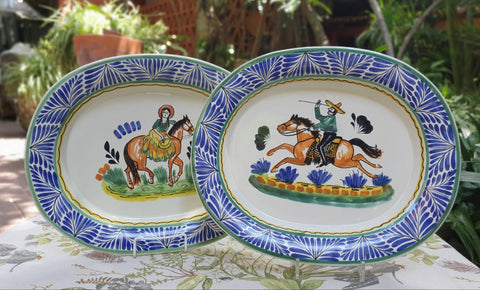 mexican tray decorative platter folk art hand painted cowboy cowgirl motive majolica talavera