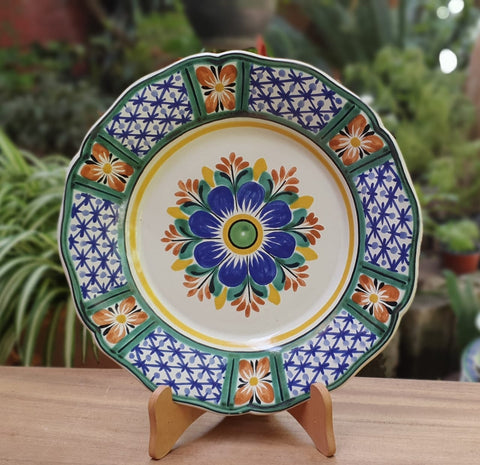 mexican pottery folk art hand painted flower dinner plate GUANAJUATO