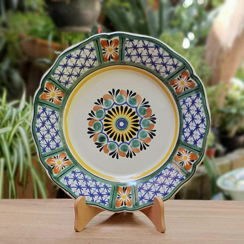 mexican pottery folk art hand painted flower dinner plate