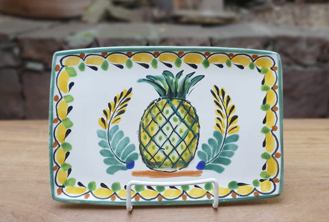 mexican plates folk art tray pineapple hand made mexico
