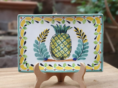 mexican plates tray folk art pineapple hand made mexico