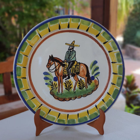 mexican-plates-dinner-plate-majolica-pottery-folk-art-hand-thrown-amazon-gorky-workshop-cowboy-motive