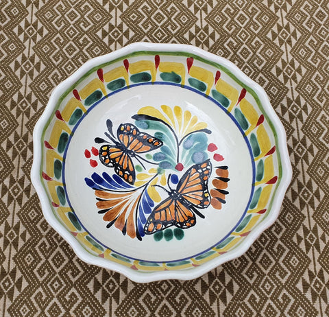 mexican bowl ceramic hand thrown folk art mexico dinnerware butterfly motive