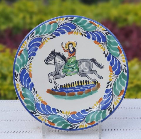 mexican-plate-ceramic-cowgirl-motive-texas-farm-garden-tabledecor-hand-made-mexico