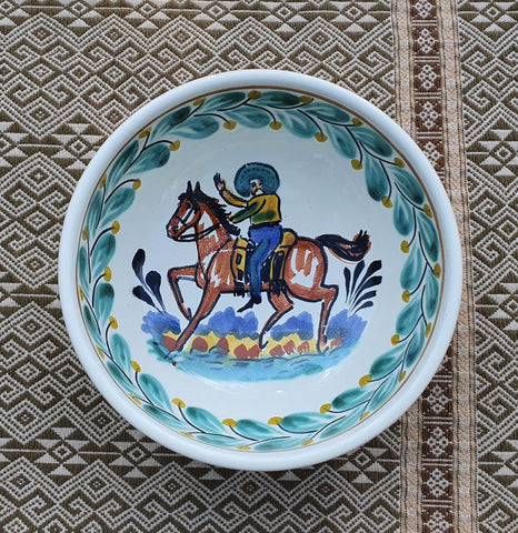 mexican ceramic dinnerware pottery cereal soup bowl majolica mexico cowboy motive