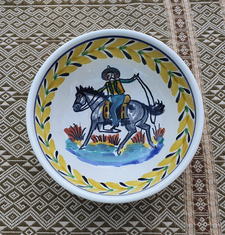 mexican ceramic dinnerware pottery cereal soup bowl majolica mexico cowboy motive