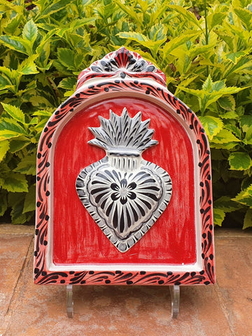 mexican pottery home decor majolica mexico red heart altar piece wall