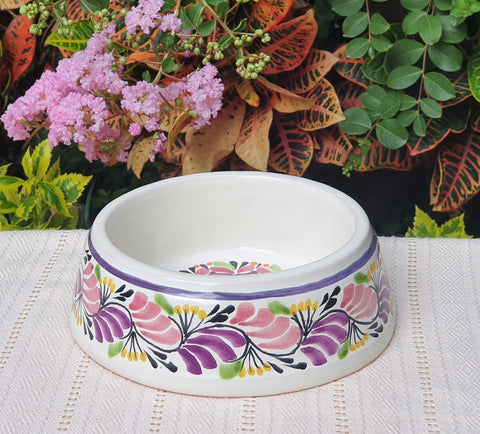mexican-decorative-dog-bowl-pruple-majolica-for-sale-flower-design