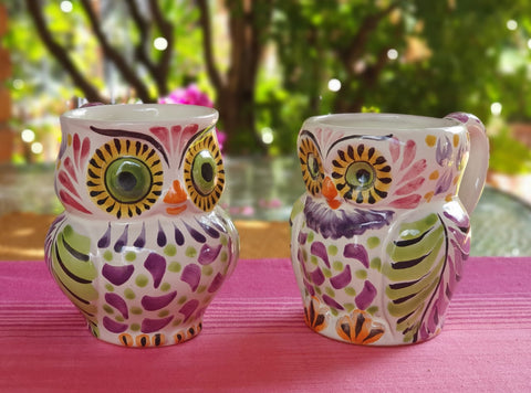 mexican-mugs-owl-shape-decorative-tableware-purple-majolica-mexico