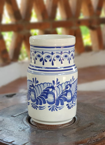 mexican-ceramic-pottery-decorative-vase-hand-made-mexico-blue-talavera-majolica