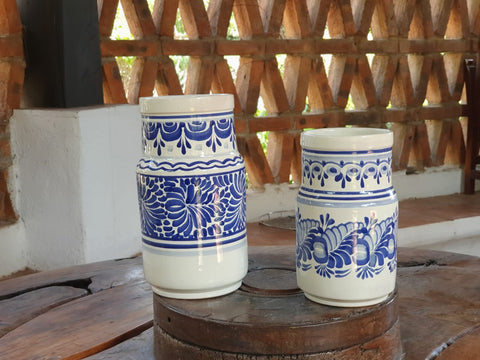 mexican-ceramic-pottery-decorative-vase-hand-made-mexico-talavera-majolica-blue