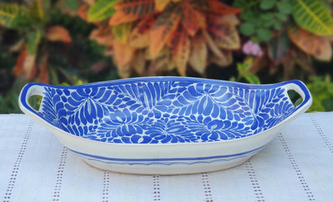 mexican-ceramic-pottery-oval-bowl-with-handle-talavera-majolica-hand-made-mexico-table-serving