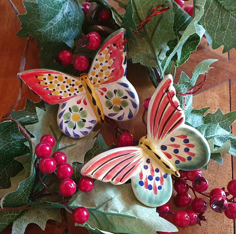 Butterflies-Ornaments-Mexican-Pottery-Ceramics-Handmade- Hand Painted- Gorky Pottery- Christmas-Celebration-Christmas Tree- Decoration-Mariposas-Mariposa Monarca-Art