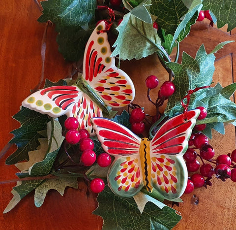 Butterflies-Ornaments-Mexican-Pottery-Ceramics-Handmade- Hand Painted- Gorky Pottery- Christmas-Celebration-Christmas Tree- Decoration-Mariposas-Mariposa Monarca-Art
