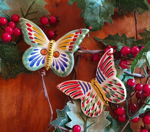 Butterflies-Ornaments-Mexican-Pottery-Ceramics-Handmade- Hand Painted- Gorky Pottery- Christmas-Celebration-Christmas Tree- Decoration-Mariposas-Mariposa Monarca