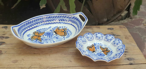 Butterflies-bolw-chips-snack-dish-bowl-plates-ceramic-hand-painted-Mexican-Pottery-Ceramics-Handmade- Hand Painted- Gorky Pottery-Table set up-set of 2