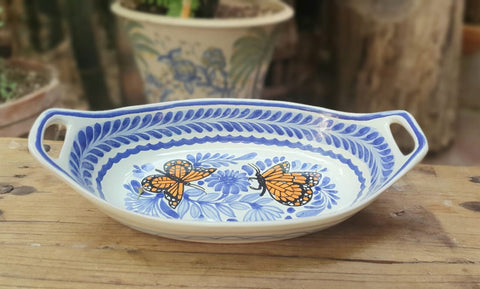 Butterflies-oval-bolw-chips-snack-dish-bowl-plates-ceramic-hand-painted-Mexican-Pottery-Ceramics-Handmade- Hand Painted- Gorky Pottery-Table set ups