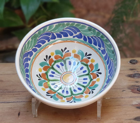 Flower-Soup bowl-cereal bowl-bolws-mexican pottery- ceramics-hand thrown - handmade-hand painted-Gorky Gonzalez-Gorky Pottery-Blue and White
