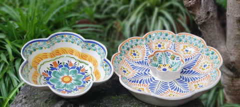 Flower Salad Bowl-Nacho bowl-hand made-Gorky Pottery-Kitchen-Cooking-Table Top-mexican salad bowl ceramic pottery hand painted majolica mexico